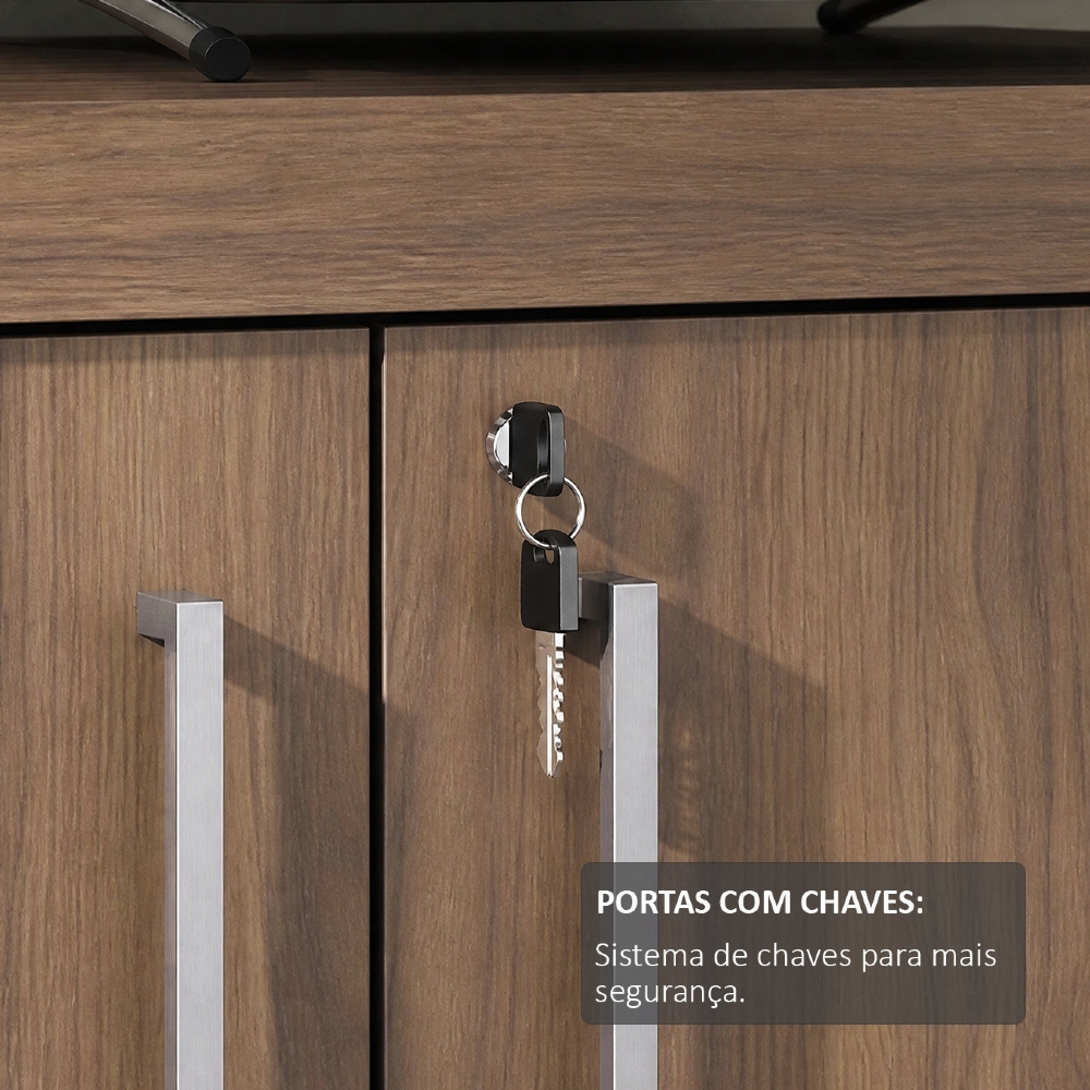 Balcão para Escritório 90cm 2 Portas Corp A06 Nogal/Preto - Mpozenato