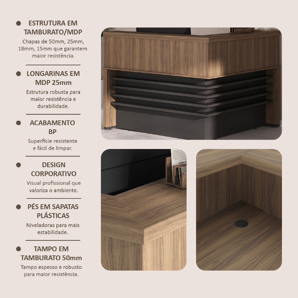 Balcão de Atendimento em L 147x147cm Corp A06 Nogal/Preto - Mpozenato