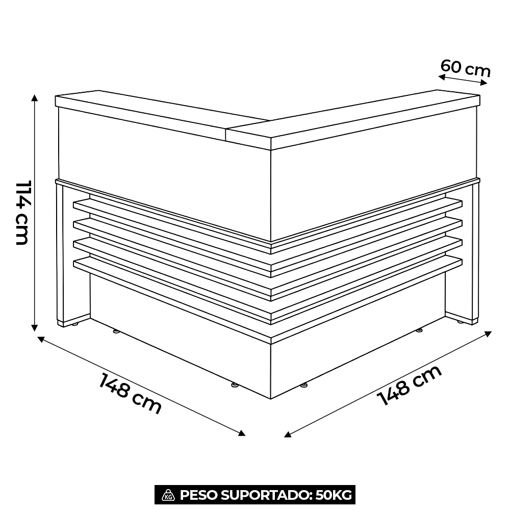 Balcão de Atendimento em L 147x147cm Corp A06 Nogal/Preto - Mpozenato