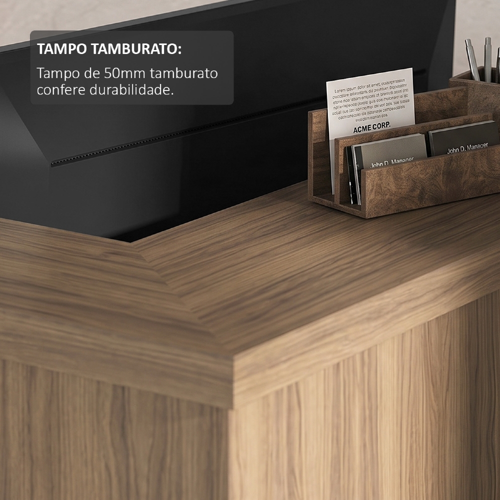 Balcão de Atendimento em L 147x147cm Corp A06 Nogal/Preto - Mpozenato