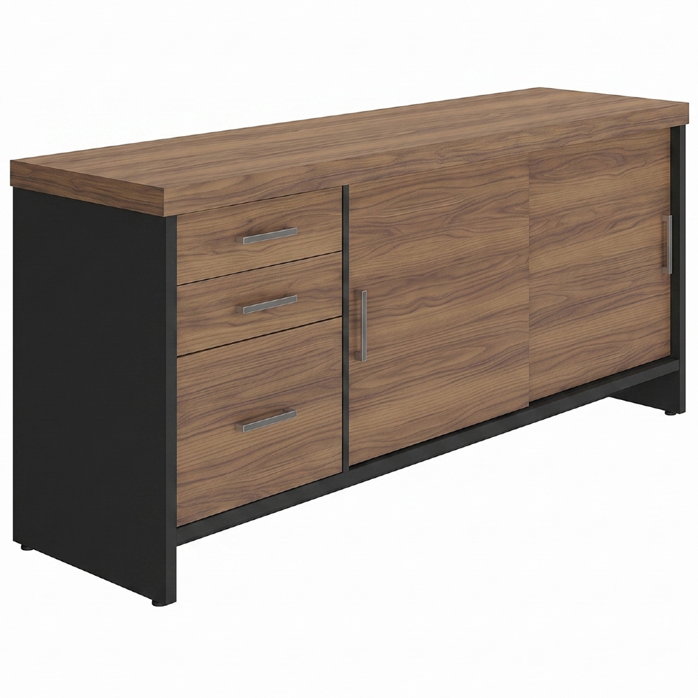 Balcão para Escritório 160cm 2 Portas 3 Gavetas Corp A06 Nogal/Preto - Mpozenato