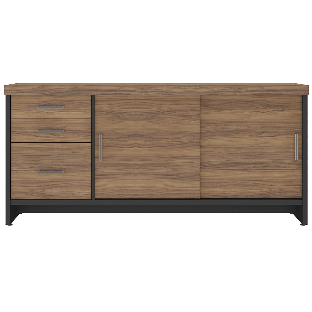 Balcão para Escritório 160cm 2 Portas 3 Gavetas Corp A06 Nogal/Preto - Mpozenato