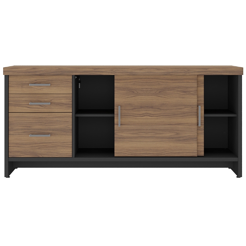 Balcão para Escritório 160cm 2 Portas 3 Gavetas Corp A06 Nogal/Preto - Mpozenato