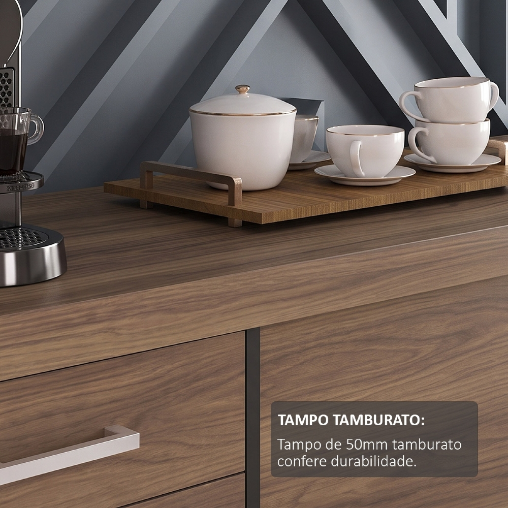 Balcão para Escritório 160cm 2 Portas 3 Gavetas Corp A06 Nogal/Preto - Mpozenato