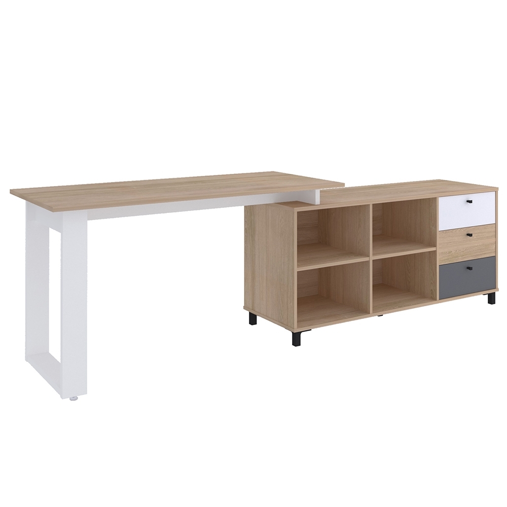 Mesa Escrivaninha 2 em 1 com Nichos Trust Carvalho/Branco A06 - Mpozenato