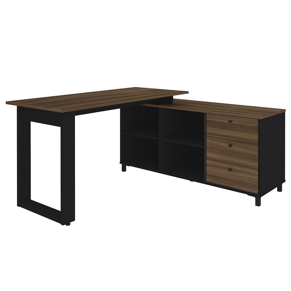 Mesa Escrivaninha 2 em 1 com Nichos Trust Ipê/Preto A06 - Mpozenato