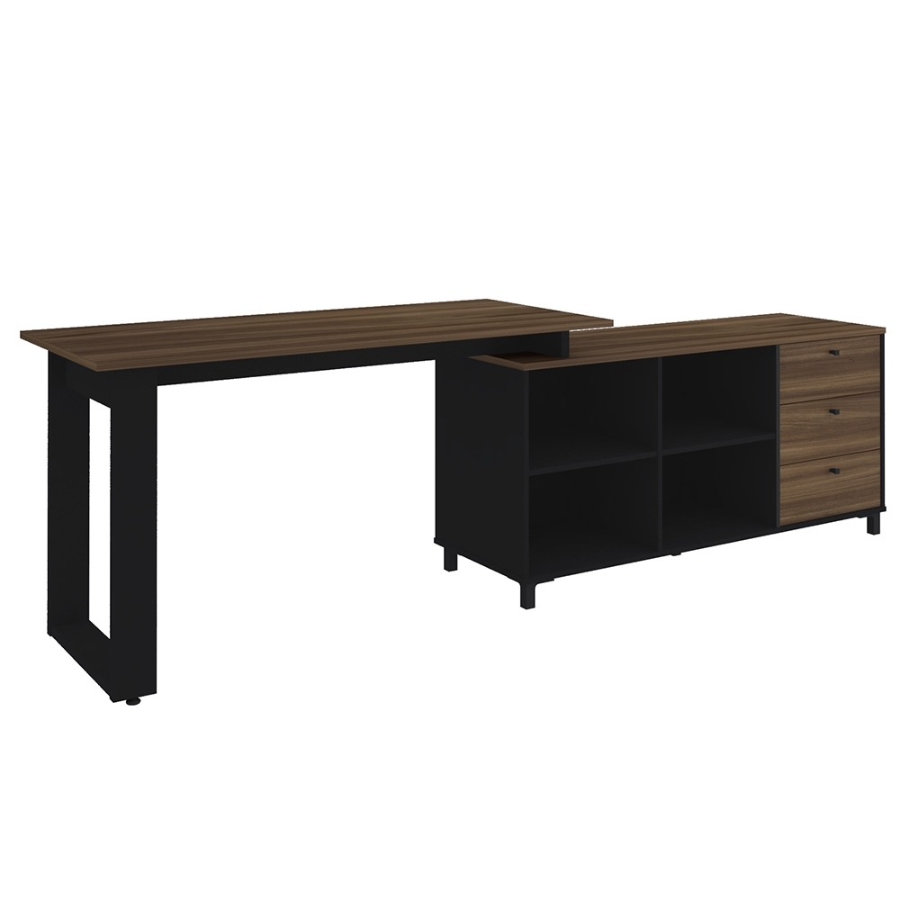 Mesa Escrivaninha 2 em 1 com Nichos Trust Ipê/Preto A06 - Mpozenato