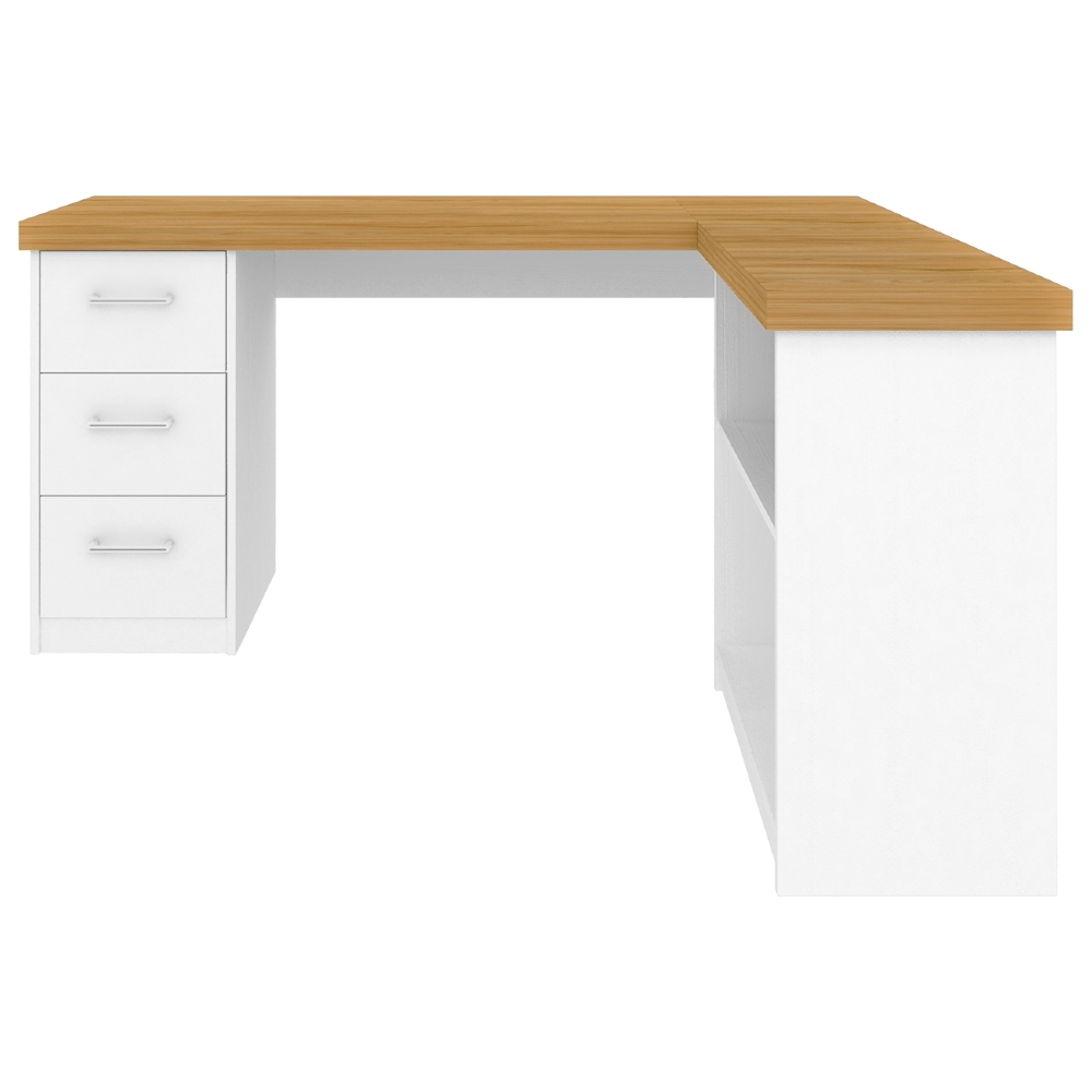 Mesa Escrivaninha em L 154cm 3 Gavetas Tower Olmo/Branco A06 - Mpozenato