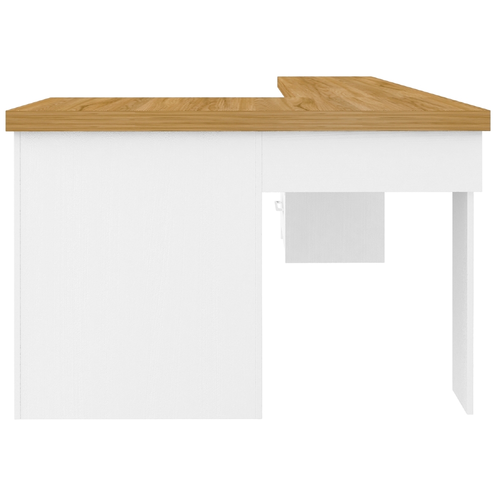 Mesa Escrivaninha em L 154cm 3 Gavetas Tower Olmo/Branco A06 - Mpozenato