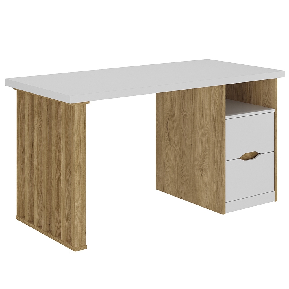 Mesa Escrivaninha 143cm 2 Gavetas Flowers Branco/Olmo A06 - Mpozenato