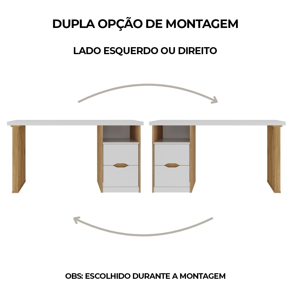 Mesa Escrivaninha 143cm 2 Gavetas Flowers Branco/Olmo A06 - Mpozenato