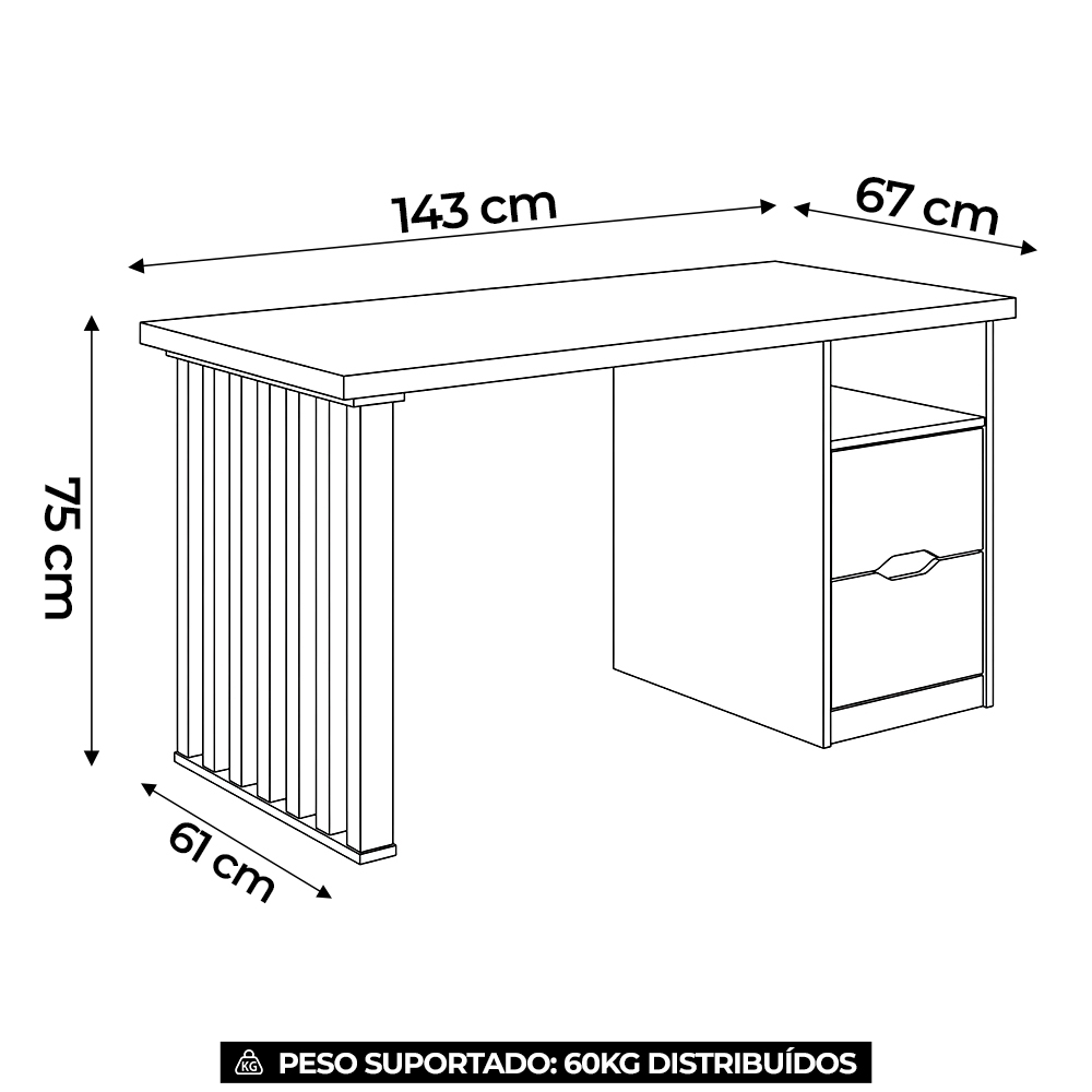Mesa Escrivaninha 143cm 2 Gavetas Flowers Branco/Olmo A06 - Mpozenato