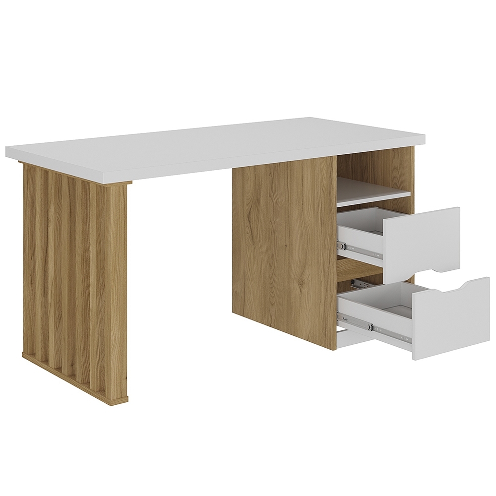 Mesa Escrivaninha 143cm 2 Gavetas Flowers Branco/Olmo A06 - Mpozenato