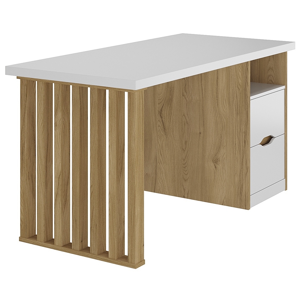 Mesa Escrivaninha 143cm 2 Gavetas Flowers Branco/Olmo A06 - Mpozenato