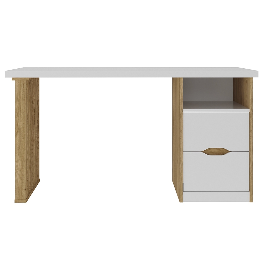 Mesa Escrivaninha 143cm 2 Gavetas Flowers Branco/Olmo A06 - Mpozenato