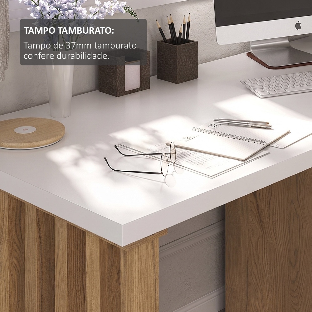 Mesa Escrivaninha 143cm 2 Gavetas Flowers Branco/Olmo A06 - Mpozenato