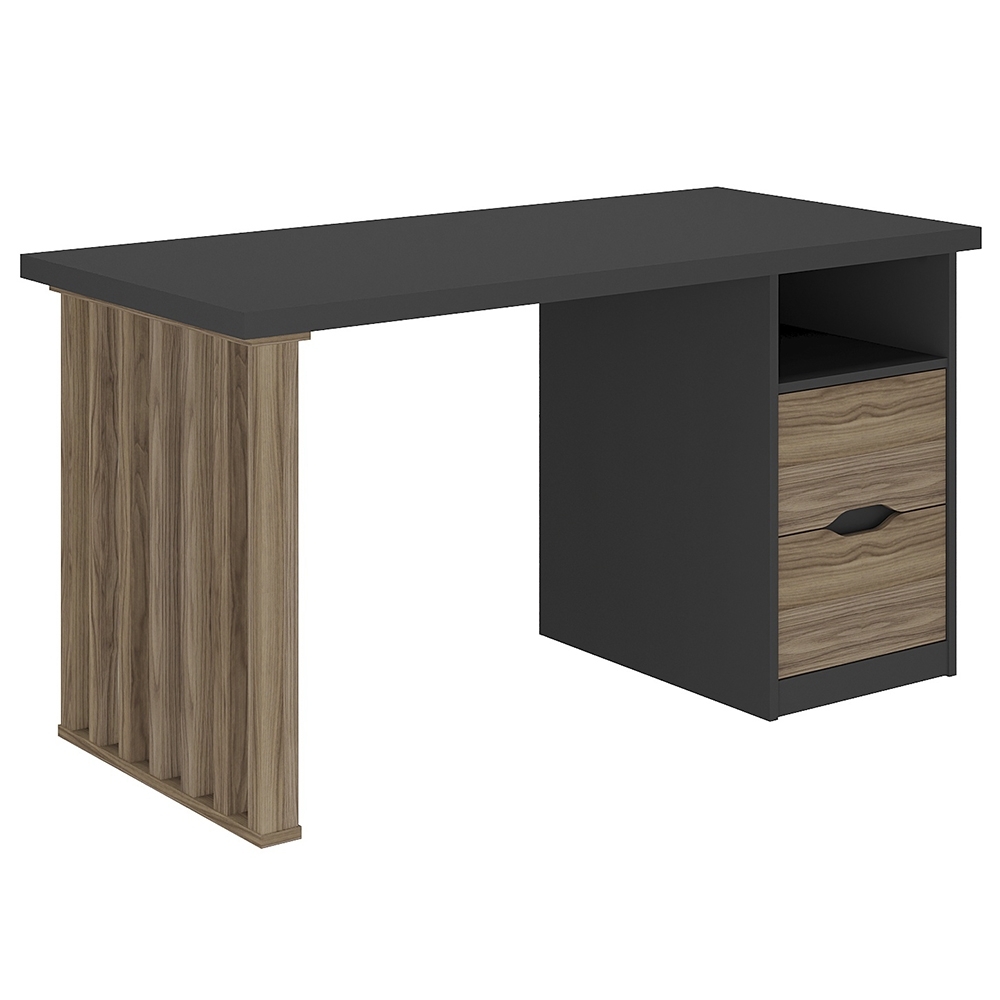 Mesa Escrivaninha 143cm 2 Gavetas Flowers Preto/Nogal A06 - Mpozenato
