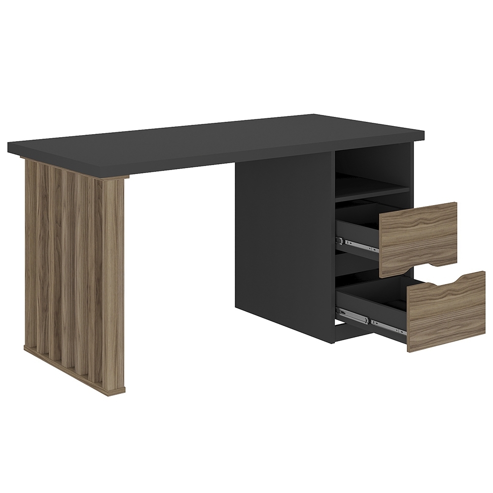 Mesa Escrivaninha 143cm 2 Gavetas Flowers Preto/Nogal A06 - Mpozenato