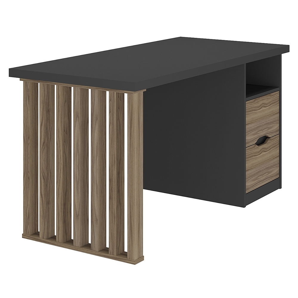Mesa Escrivaninha 143cm 2 Gavetas Flowers Preto/Nogal A06 - Mpozenato