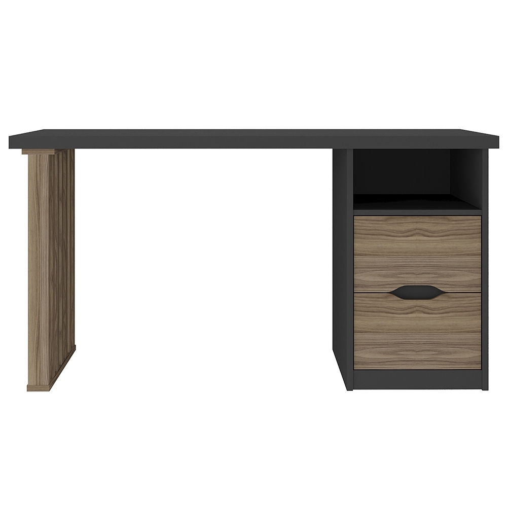 Mesa Escrivaninha 143cm 2 Gavetas Flowers Preto/Nogal A06 - Mpozenato