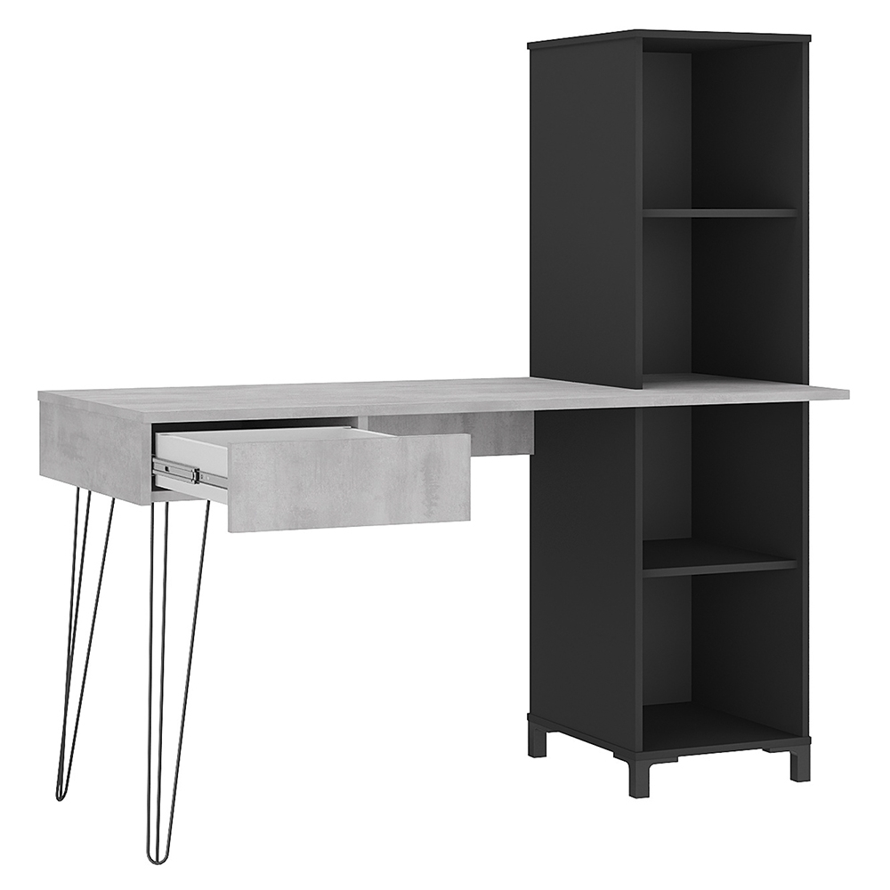 Mesa Escrivaninha com Estante Orizon A06 Concreto/Preto - Mpozenato