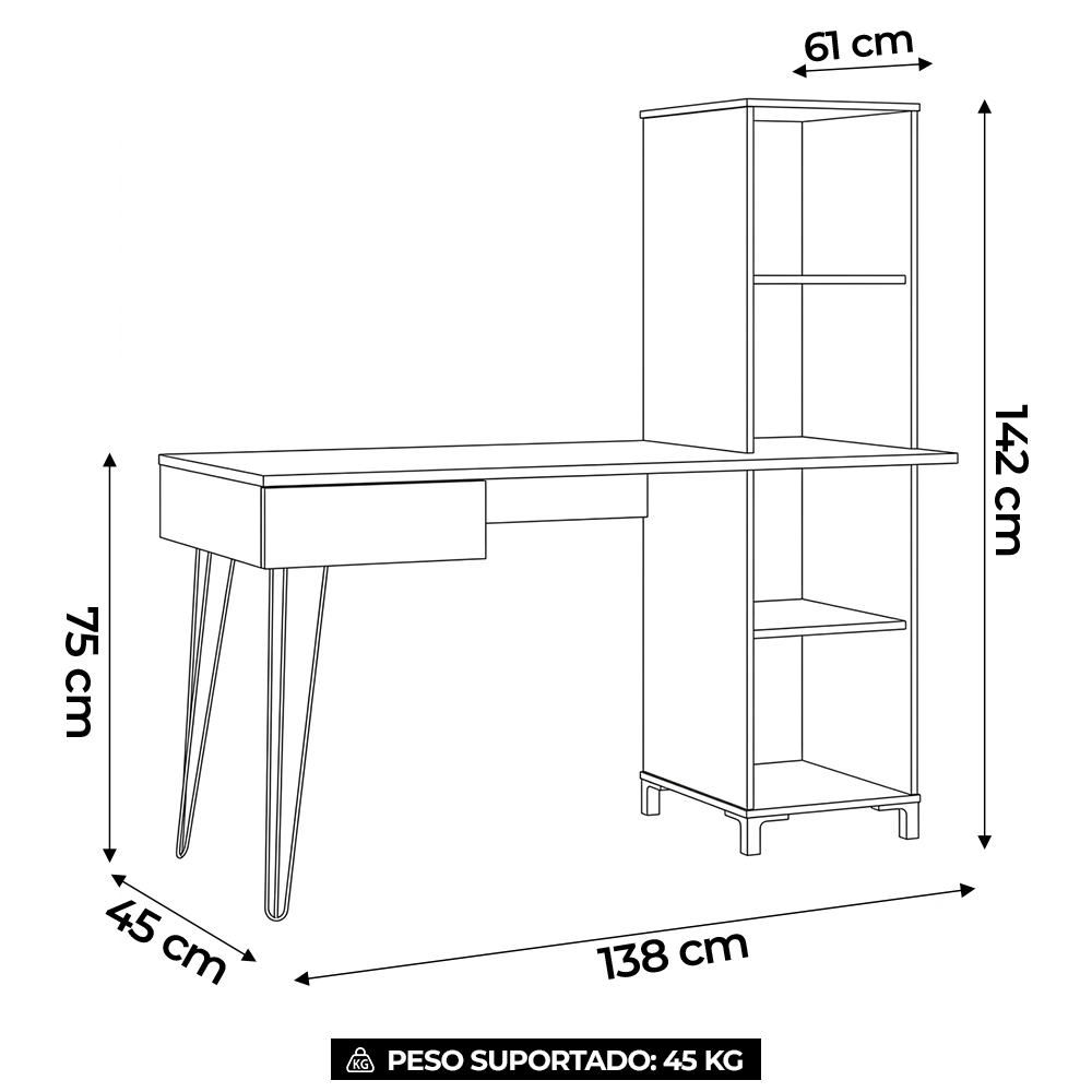 Mesa Escrivaninha com Estante Orizon A06 Concreto/Preto - Mpozenato