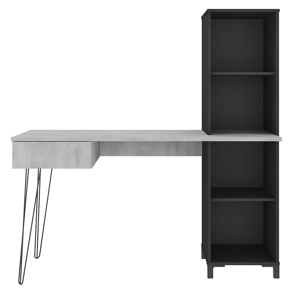 Mesa Escrivaninha com Estante Orizon A06 Concreto/Preto - Mpozenato