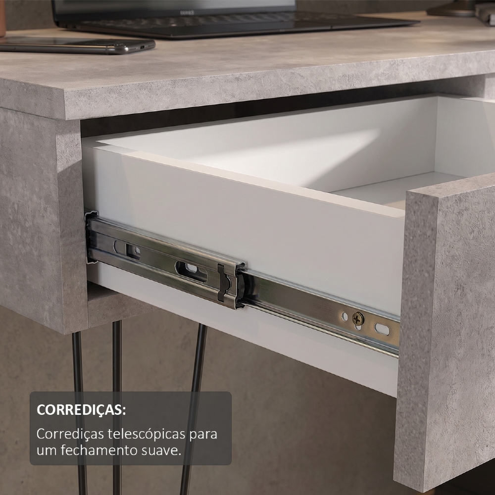 Mesa Escrivaninha com Estante Orizon A06 Concreto/Preto - Mpozenato