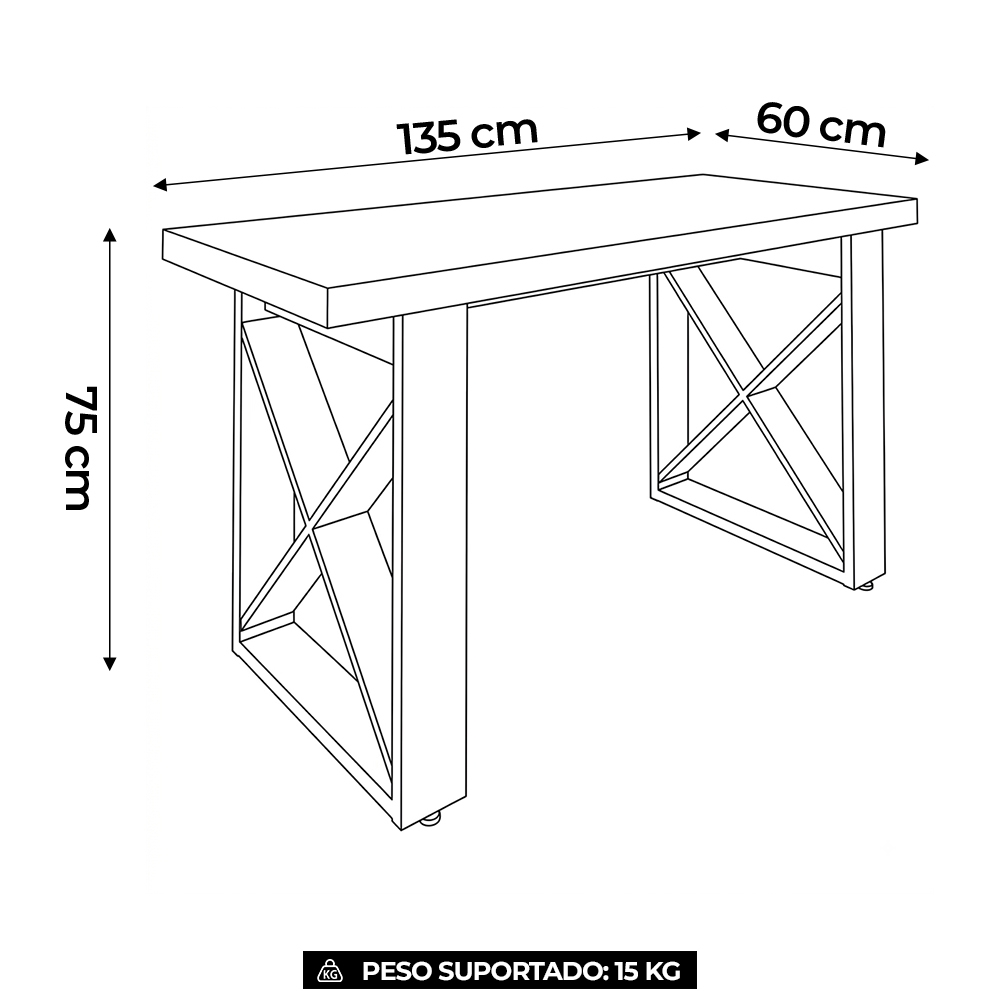 Mesa Para Computador Escrivaninha 135cm Hive Carvalho/Preto A06 - Mpozenato