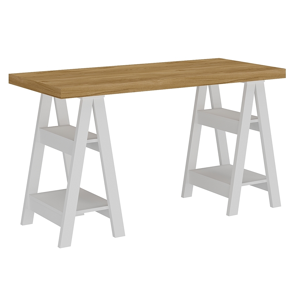 Mesa Escrivaninha 135cm Pés Cavalete Darte A06 Olmo/Branco - Mpozenato
