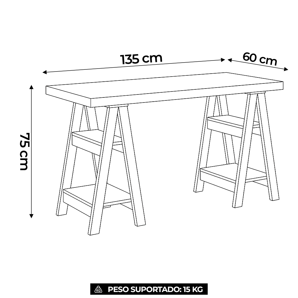 Mesa Escrivaninha 135cm Pés Cavalete Darte A06 Olmo/Branco - Mpozenato