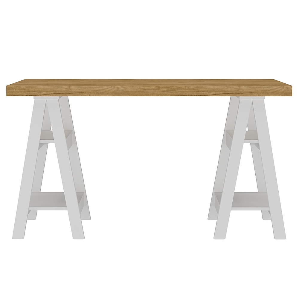 Mesa Escrivaninha 135cm Pés Cavalete Darte A06 Olmo/Branco - Mpozenato
