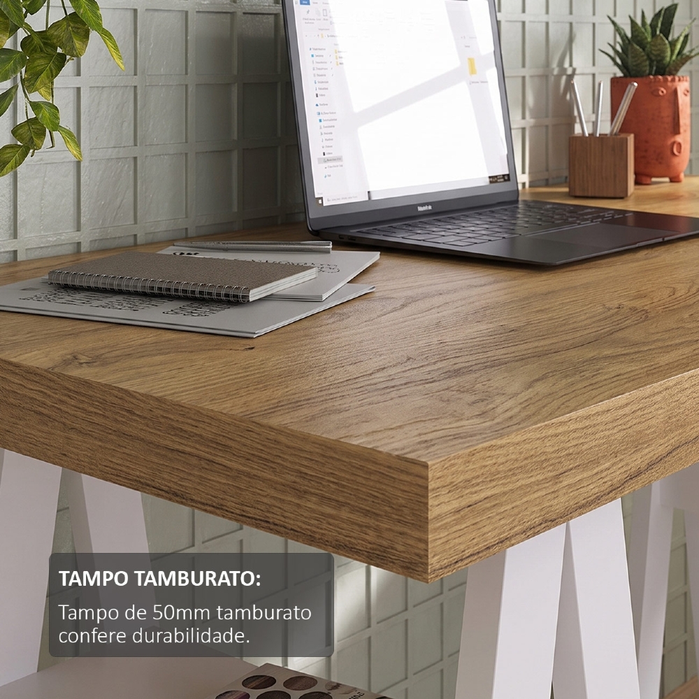 Mesa Escrivaninha 135cm Pés Cavalete Darte A06 Olmo/Branco - Mpozenato