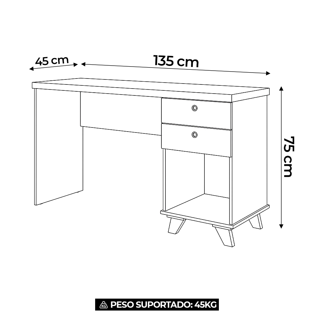 Mesa Para Computador Escrivaninha 2 Gavetas Sky Freijó/Preto A06 - Artany