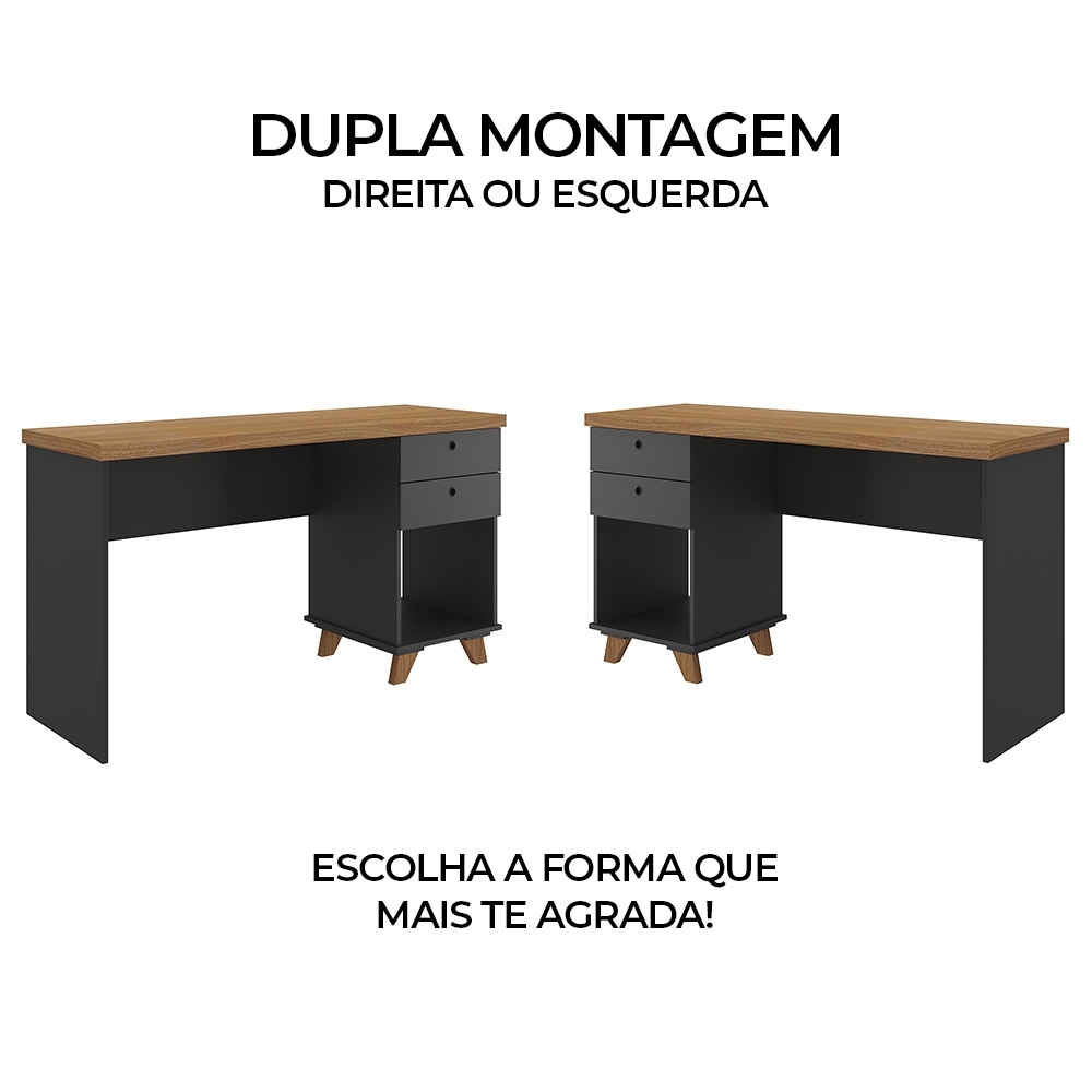 Mesa Para Computador Escrivaninha 2 Gavetas Sky Freijó/Preto A06 - Artany