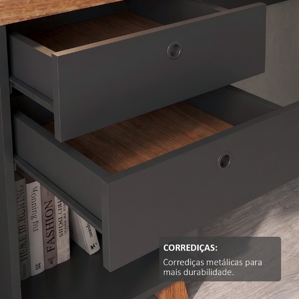 Mesa Para Computador Escrivaninha 2 Gavetas Sky Freijó/Preto A06 - Artany