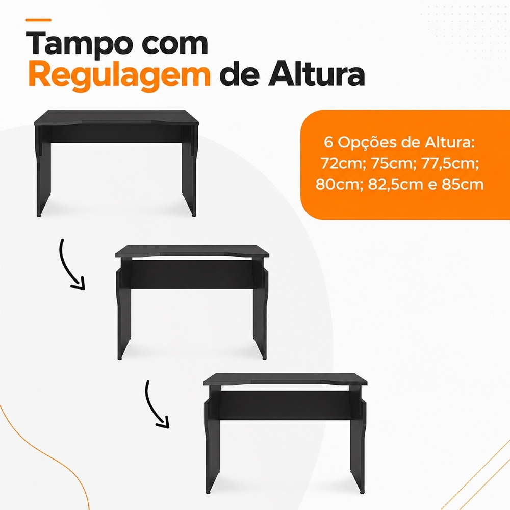Mesa Para Computador Escrivaninha 120cm Level Preto A06 - Mpozenato