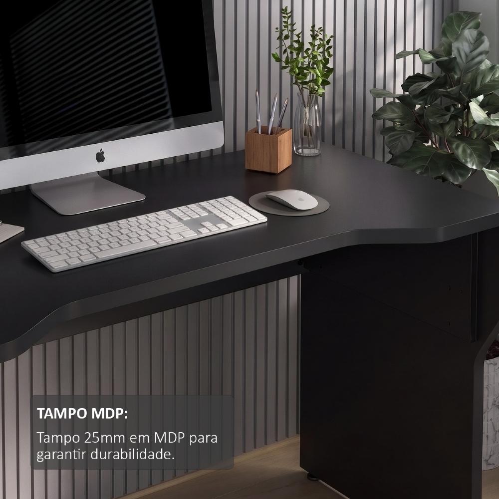 Mesa Para Computador Escrivaninha 120cm Level Preto A06 - Mpozenato