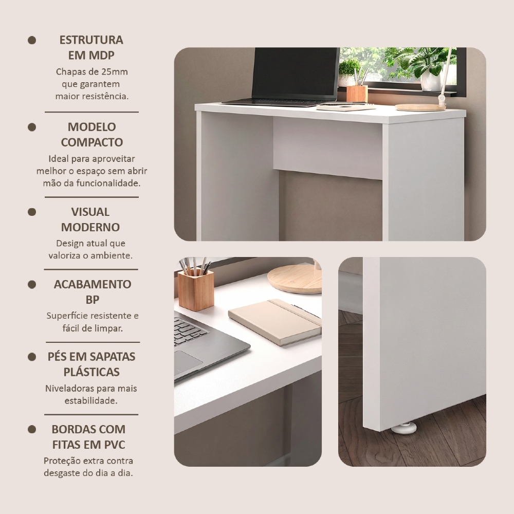 Mesa Para Computador Escrivaninha 91cm Sync Branco A06 - Mpozenato