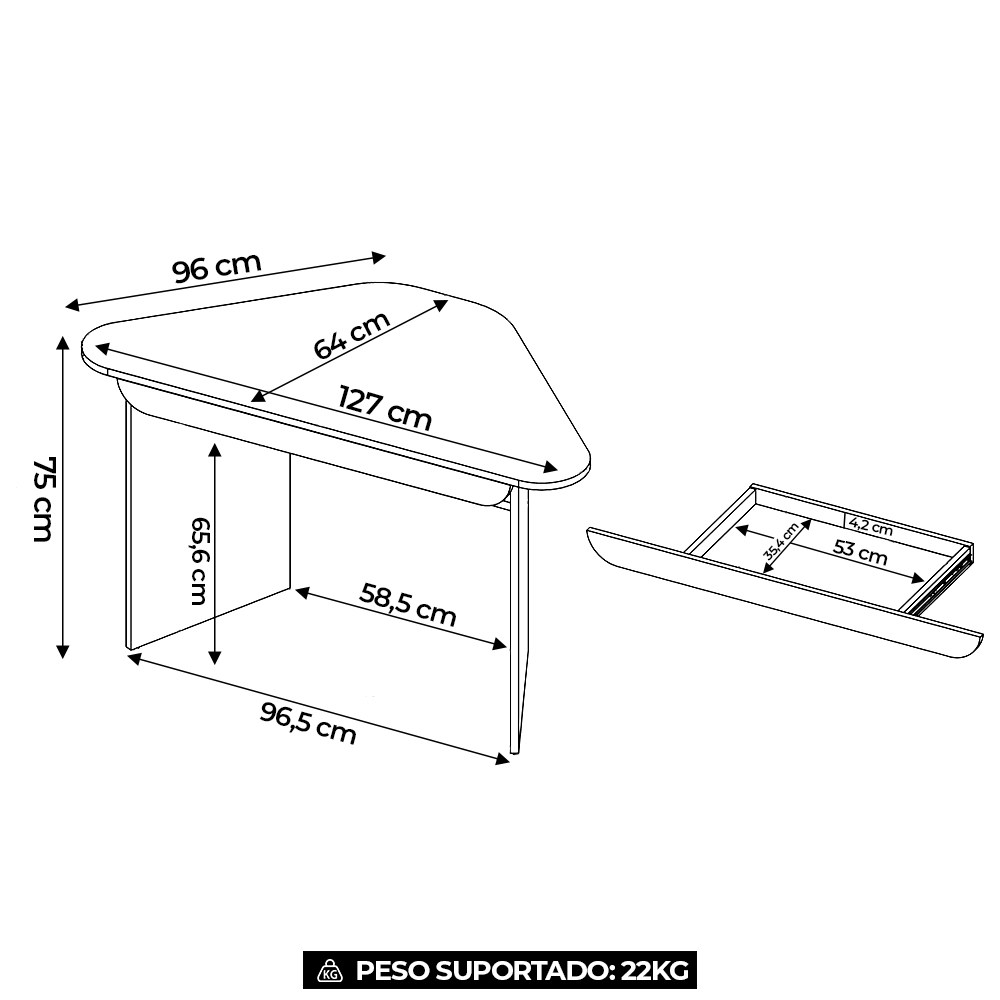Mesa de Escritório Canto Elon 127cm Branco/Olmo A06 - Mpozenato