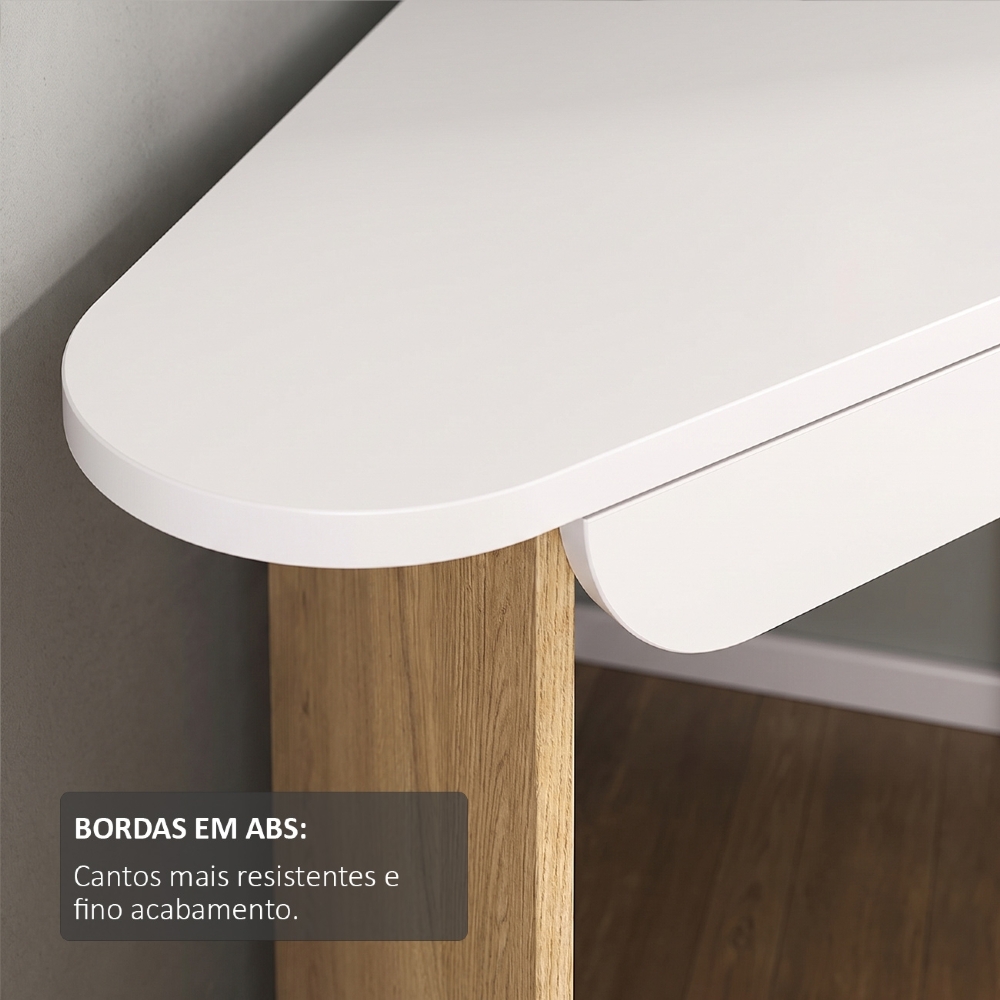 Mesa de Escritório Canto Elon 127cm Branco/Olmo A06 - Mpozenato