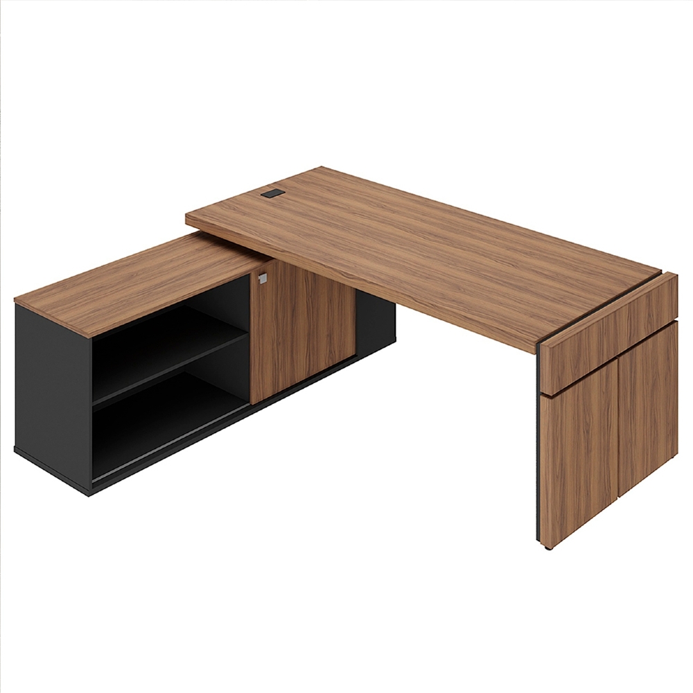 Mesa Diretor em L com Tomada 183x202cm Corp A06 Nogal/Preto - Mpozenato