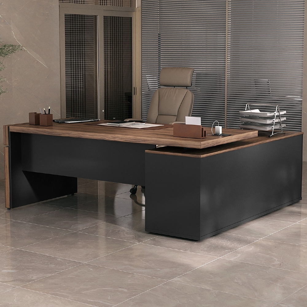 Mesa Diretor em L com Tomada 183x202cm Corp A06 Nogal/Preto - Mpozenato