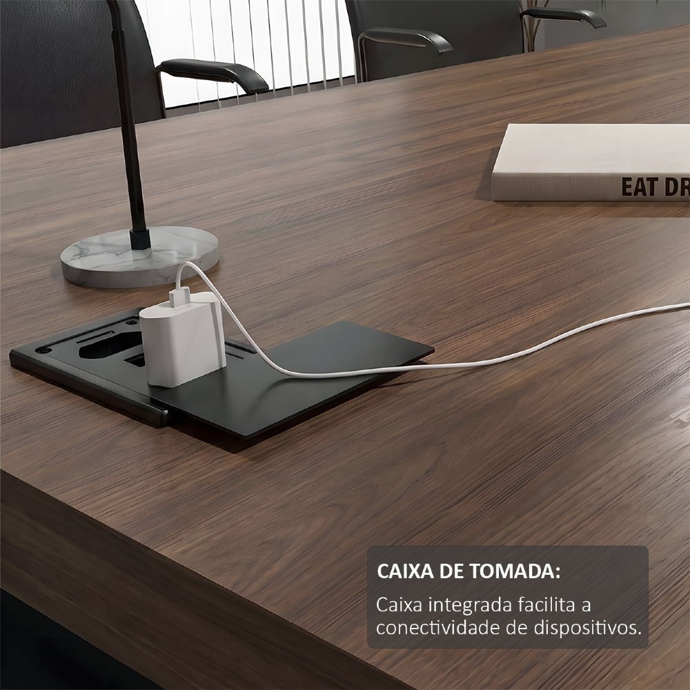Mesa Diretor em L com Tomada 183x202cm Corp A06 Nogal/Preto - Mpozenato