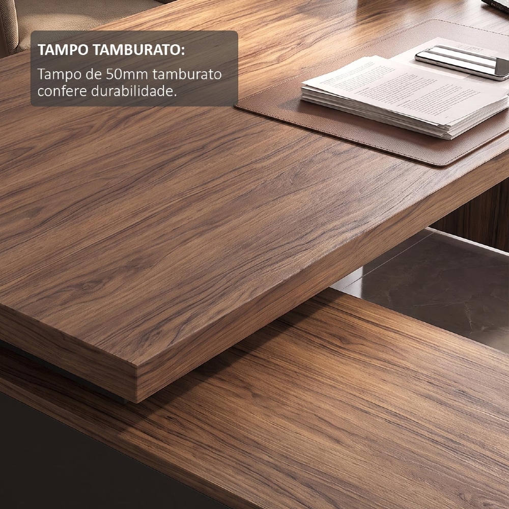 Mesa Diretor em L com Tomada 183x202cm Corp A06 Nogal/Preto - Mpozenato
