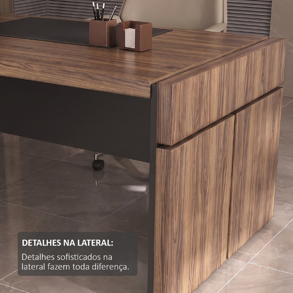 Mesa Diretor em L com Tomada 183x202cm Corp A06 Nogal/Preto - Mpozenato
