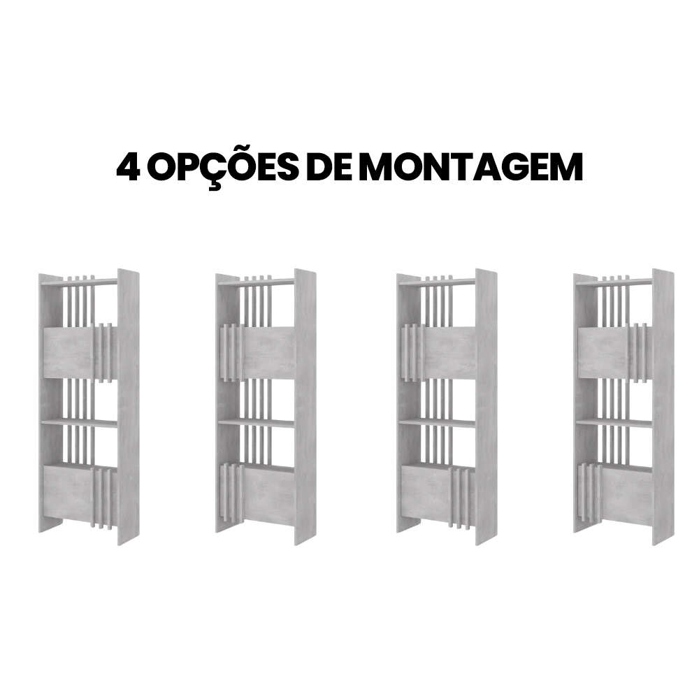 Estante Livreiro 64cm 2 Portas e Nichos Atria Concreto A06 - Mpozenato