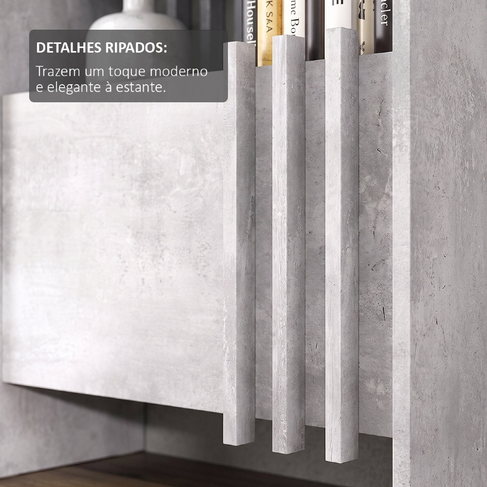Estante Livreiro 64cm 2 Portas e Nichos Atria Concreto A06 - Mpozenato