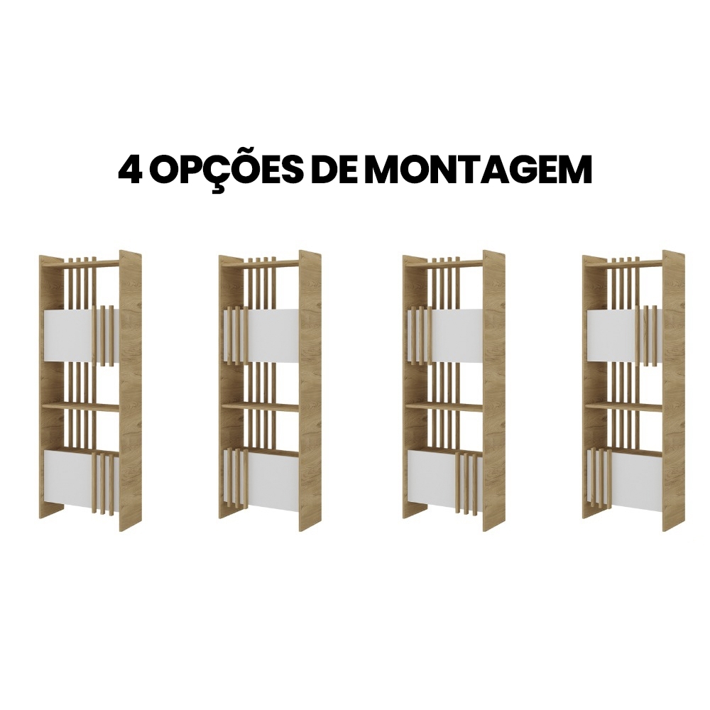 Estante Livreiro 64cm 2 Portas e Nichos Atria Olmo/Branco A06 - Mpozenato