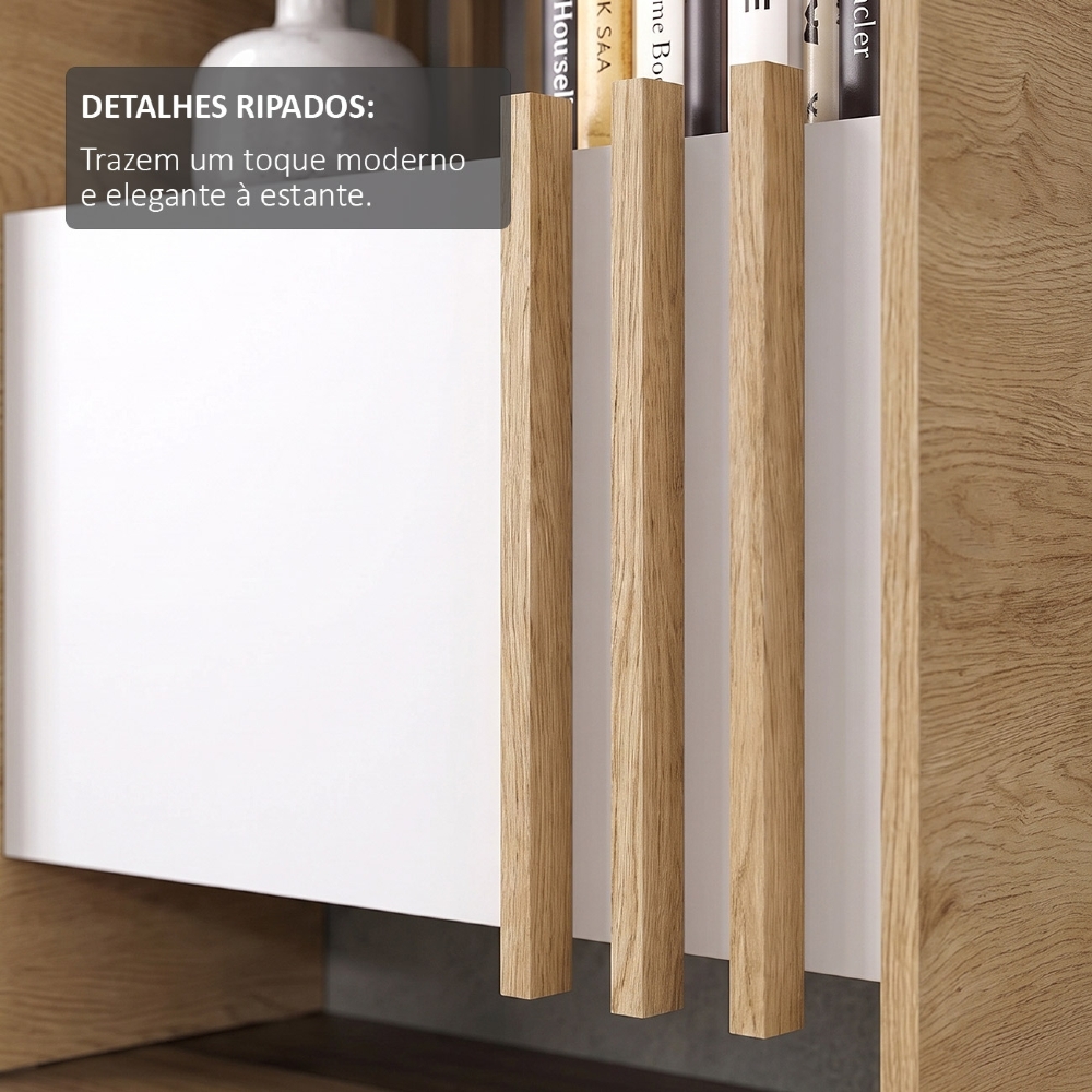 Estante Livreiro 64cm 2 Portas e Nichos Atria Olmo/Branco A06 - Mpozenato